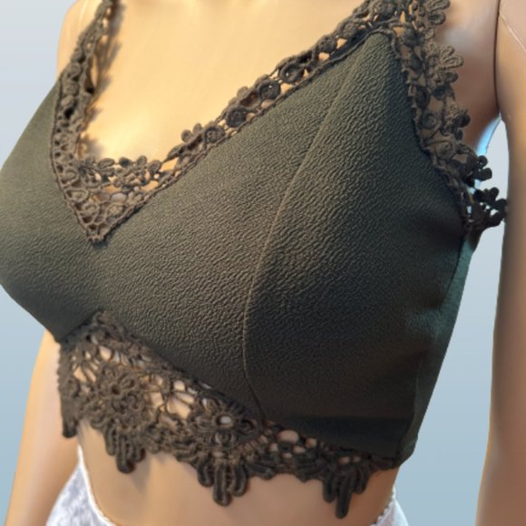 Women's Windsor Padded Lace Crop Top Bralette size Small Olive Green B41 - Picture 2 of 6